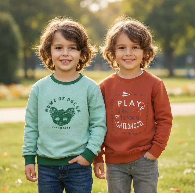 Round Neck Printed Wool Sweat Shirt For Boys, Multicolour (10-11 Years) ,Pack Of 2