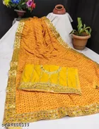Georgette Embellished Saree For Women, Yellow