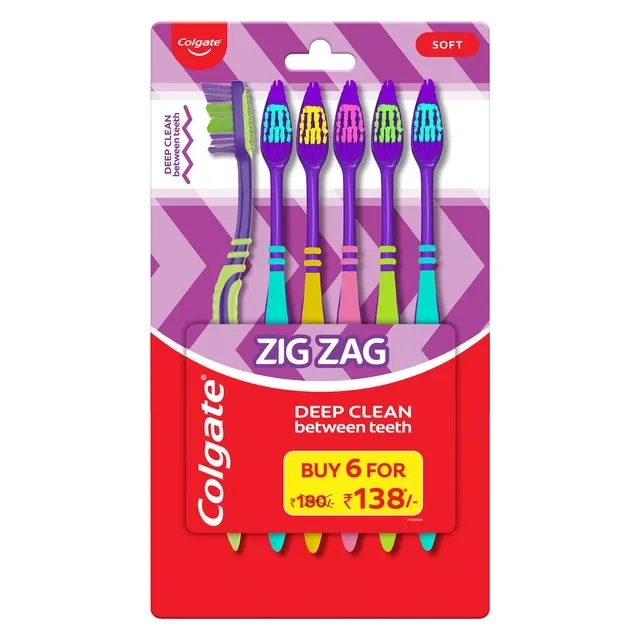 कोलगेट ज़िगज़ैग सॉफ्ट ब्रिसल टूथब्रश - 6 Pc