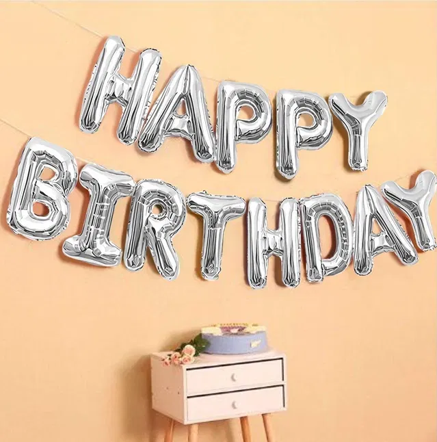 Happy Birthday Letter Foil Balloon (Silver)