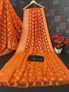 Crepe Printed Saree for Women, Orange 