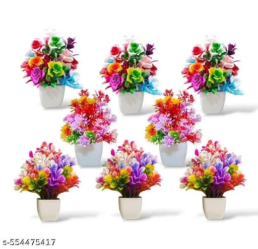 Plastic Artificial Flowers, Multioclor, Pack of 8