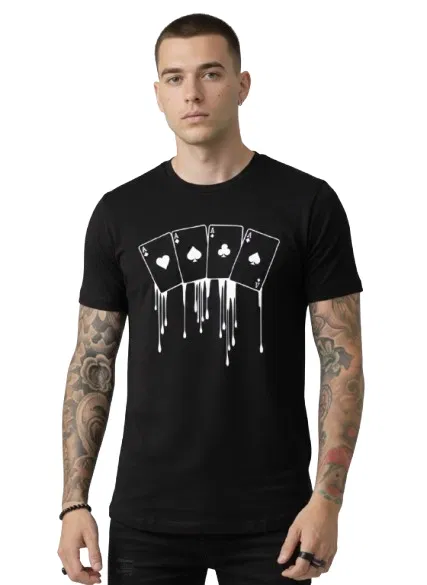 Polyester Printed T-Shirt for Men, Black (M)