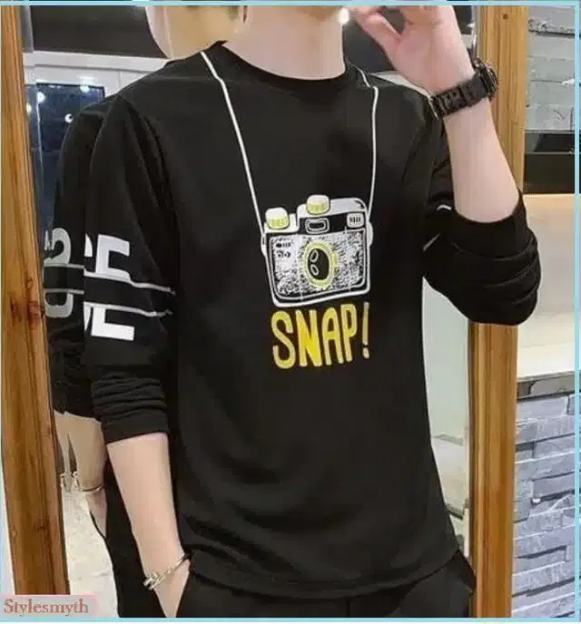 Printed Full Sleeves T-Shirt for Men (Black, M)