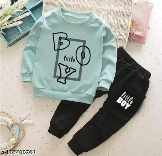 Hosiery Cotton Full Sleeves T-Shirt with Pant Clothing Set for Kids (Sea Green & Black, 6-12 Months)