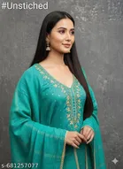 Silk Blend Embroidered Punjabi/All Over Suits Semi-Stitched Suits 