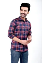 Cotton Blend Checked Shirt for Men, Red 