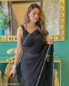 Georgette Solid Saree For Women, Black