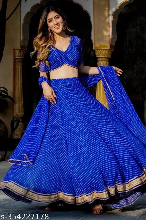 Lehenga Choli for Women (Blue, Free Size)