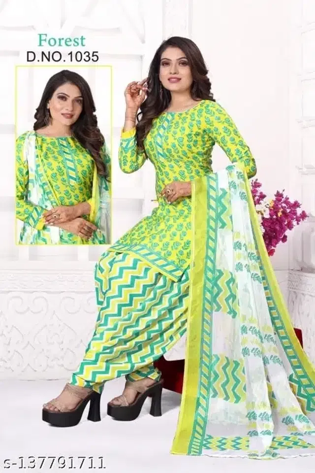 Synthetic Printed Unstitched Dress Material for Women & Girls (Lemon Green)