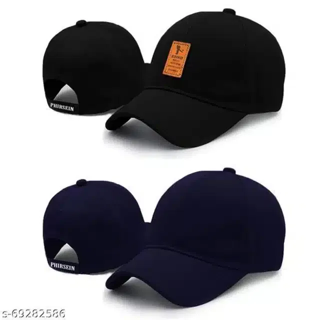 Cotton Cap for Men & Women (Black & Navy Blue, Pack of 2)
