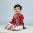 Ethnic Motif Cotton Kurta Set with Show Button for Boys 