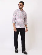 Cotton Blend Checkered Shirt for Men, White 
