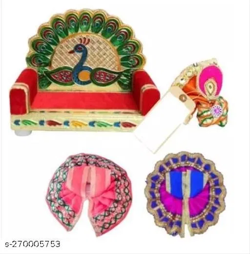 Laddu Gopal Singhasan with Poshak and Mukut, Pack of 4 (Multi, 4)