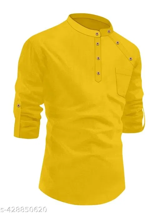 Solid Cotton Kurta Set for Boys (Yellow, 2-3 Years)