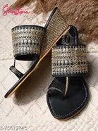 Shoetopia Black Embellished Wedge Sandals 