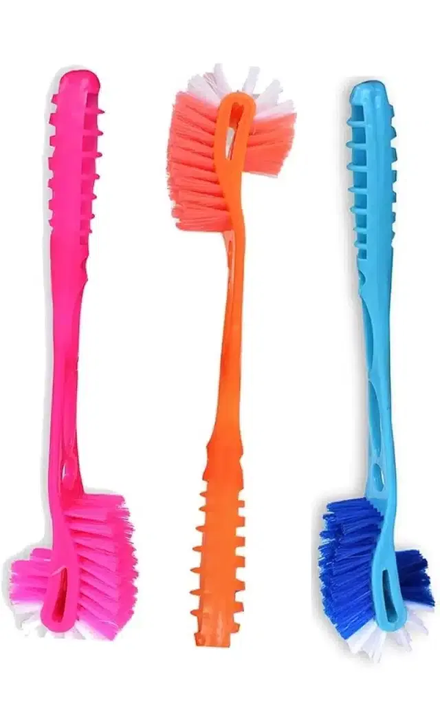 Plastic Long Handle Toilet Brush (Multicolor, Pack of 3)
