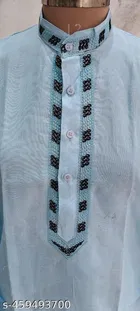 Cotton Solid Kurta for Men, Blue 