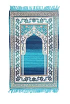 Furnishing Hut Chenille Islamic Janamaz Prayer Mat Multicolor Aqua 27x50in