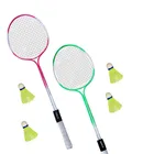 Badminton Rackets 2 piece with 4 Shuttle (Multicolor, Set of 2)