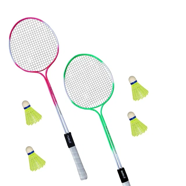 Badminton Rackets 2 piece with 4 Shuttle (Multicolor, Set of 2)