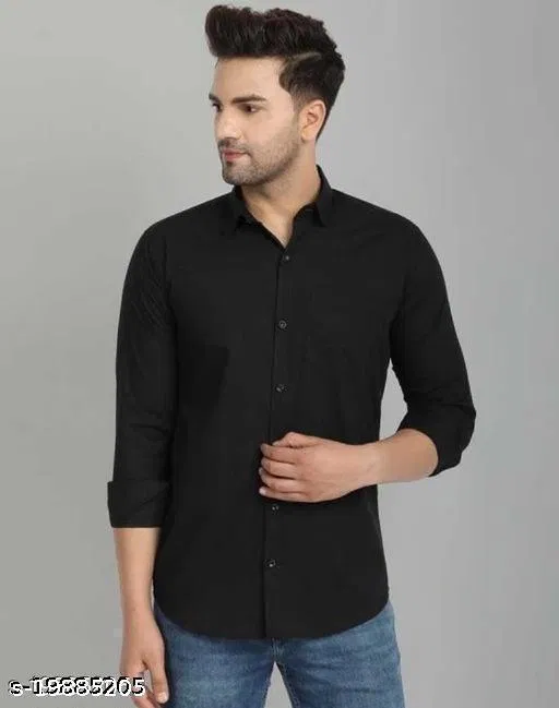 Cotton Blend Solid Shirts for Men, Black (M)