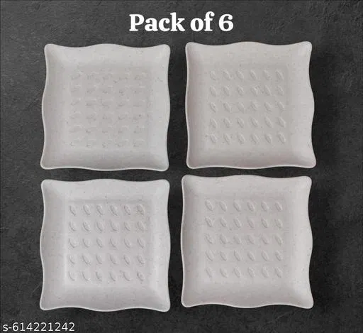 Plastic Plates for Kitchen, White, Pack of 6