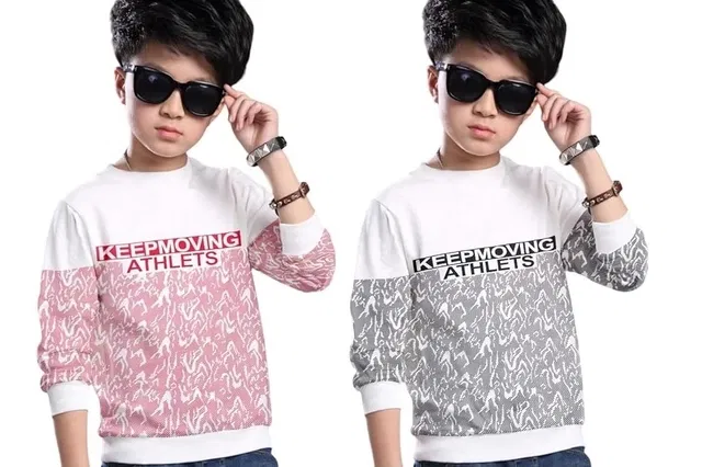 Round Neck Printed T-Shirt for Boys (Multicolor, 13-14 Years) (Pack of 2)
