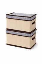Craft Bazar Foldable Fabric Storage Box with Lid and Side Handles for Clothes, Books, Towels, Wardrobe, Shelf and Home Organization Pack of 2