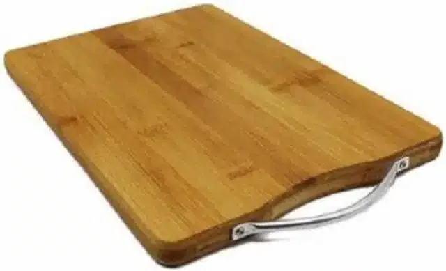 Wooden Vegetable Cutting Board with Stainless Steel Handle (Brown, 20x15 cm)