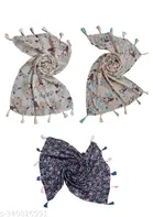 Poly Chiffon Printed Scarves for Women, Multicolor, Pack of 3
