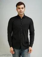 Cotton Blend Solid Shirts for Men, Black 