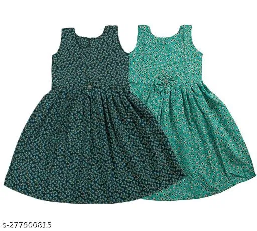 Frocks & Dresses for Girls (Green, 12-18 Months)
