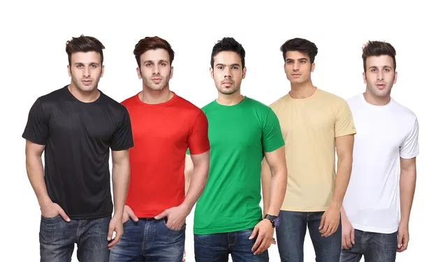 Round Neck Solid T-shirts for Men, Pack of 5 (Multi, M)