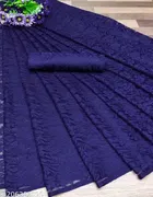 Net Solid Saree for Women, Navy 
