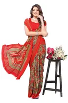 Women Georgette Printed Saree With Unstitched Blouse 