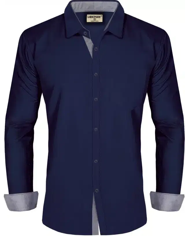 Solid Shirt for Men (Navy Blue, XL)