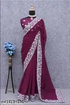Georgette Solid Saree For Women, Purple
