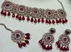 Mehandi Finish Shadow crystal Choker Set with Maang Tikka and Matching Earrings for Women 