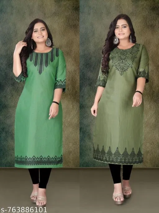 Embroidered Rayon A-line Kurti for Women, Pack of 2 (Green, 6XL)