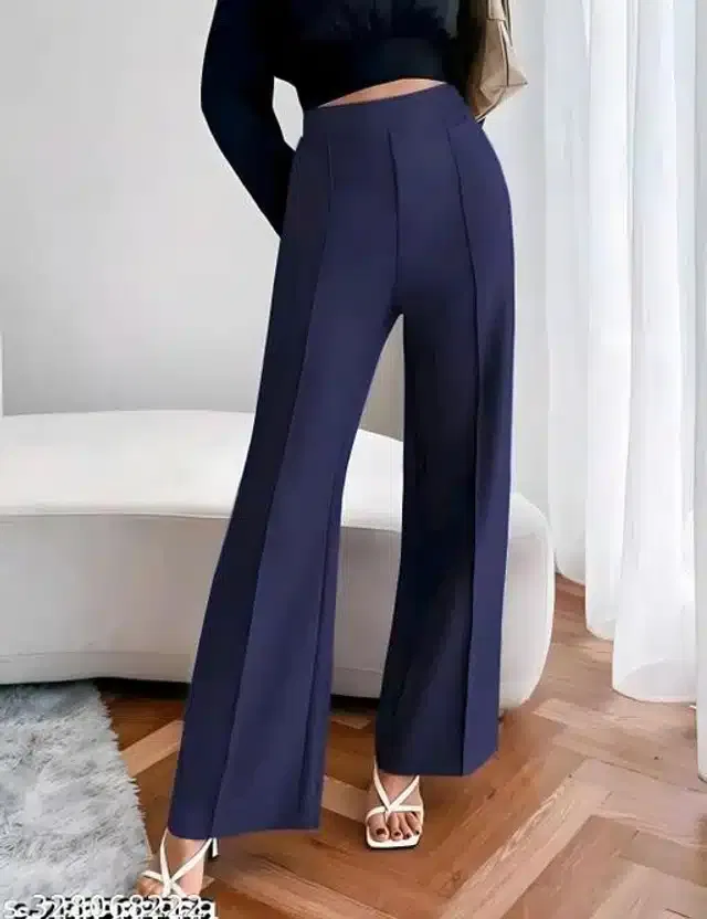 Cotton Blend Trouser for Women (Navy Blue, 24)
