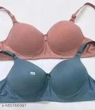 Cotton Blend Solid Bra for Women & Girls, Pink & Blue, Pack of 2 