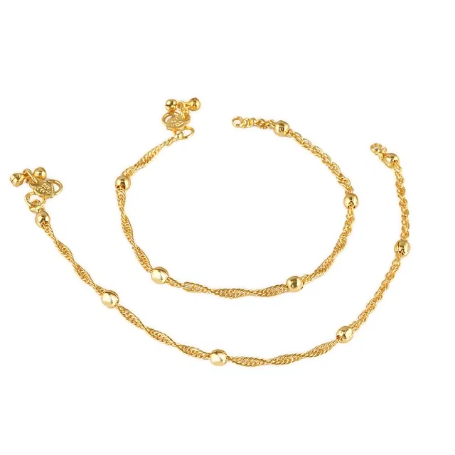 Brass Gold Plated Anklet Set (Gold, Set of 1)