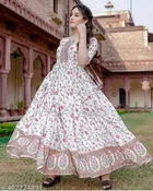 Rayon Printed Gown for Women, White 
