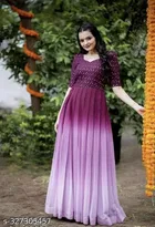 Sequinned Flared Ankle Length Georgette Kurti for Women 