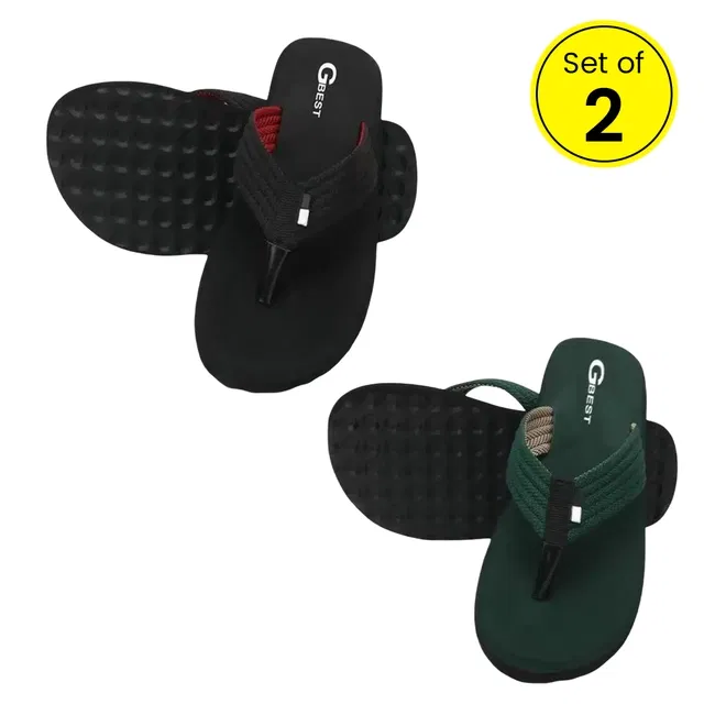 Extra Comfort Slippers for Men, Pack of 2 (Green & Black, 7)
