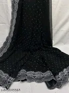 Georgette Printed Saree For Women, Black