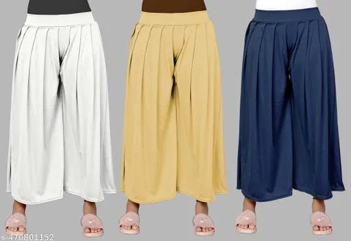 Palazzos for Women, Pack of 3 (Yellow, S)