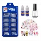 Artificial Nails (100 Pcs) with Nail Art Stickers (10 Pcs), Glue (2 Pcs) & Nail Paint (Transparent, Combo of 4)