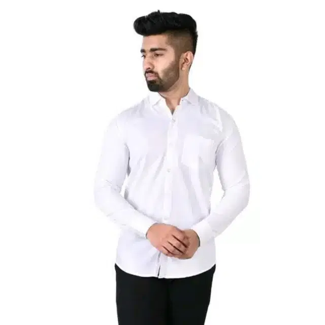 Men's Solid Full Sleeves Shirt (White, XL)